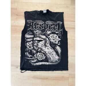 VTG Cholo Style Graphic Muscle Tee Respect Tattoo Roses Punk Grunge‎ Y2K Alt 2XT